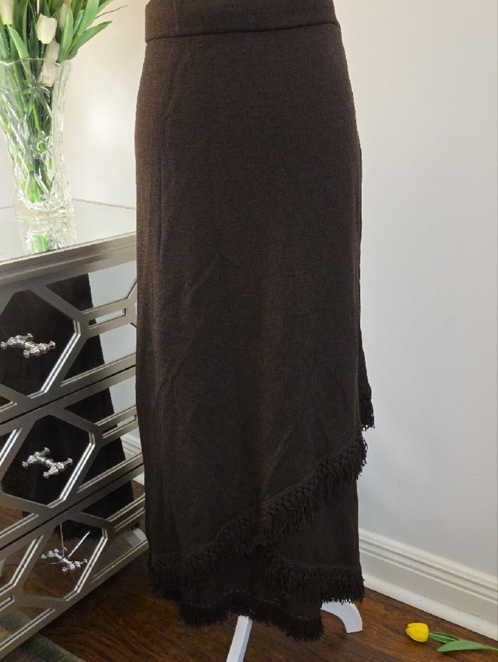 St. John Dark Brown Fringe-Trim Maxi Skirt - Picture 4 of 5
